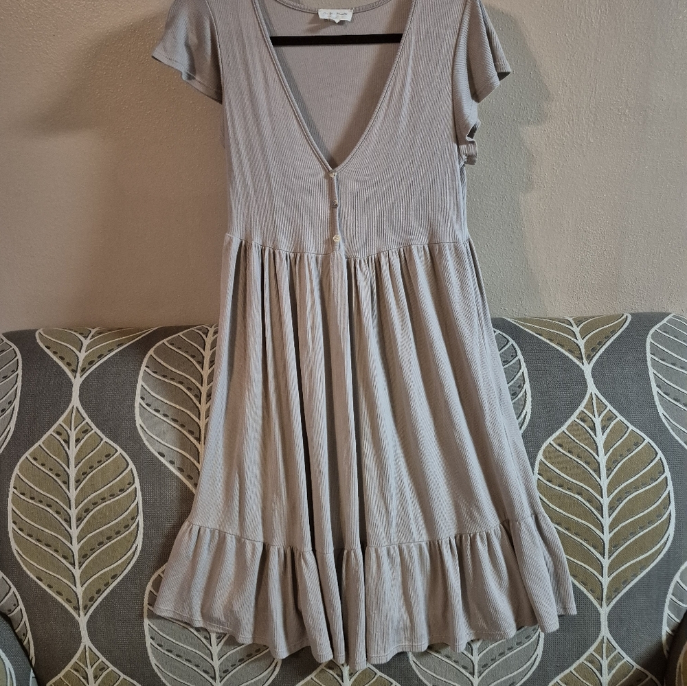 ❤️‍🔥See You Monday Medium Womens Soft Flowy Tan Rayon Dress - Picture 3 of 9